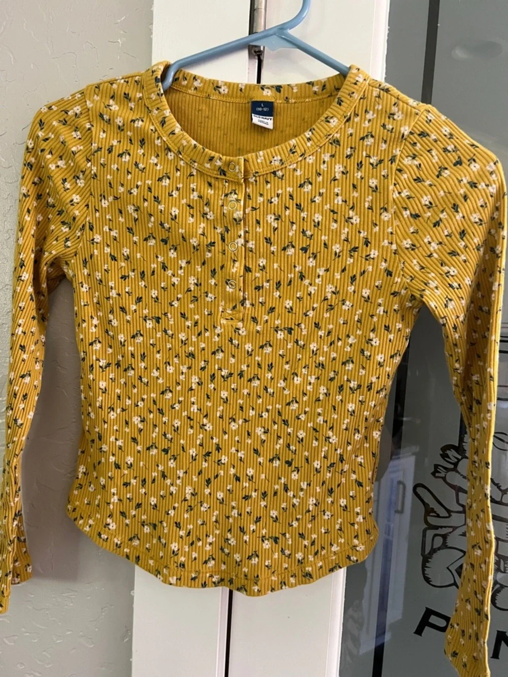 Old Navy Mustard Floral Ribbed Long Sleeve Henley